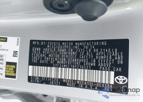 2024 Toyota Corolla Se from USA, damaged, VIN 5YFS4MCE1RP216521